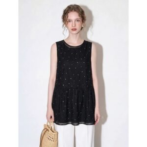 Black Polka Dot Sleeveless Round Neck Top 2026 Women's Summer New Style Loose Fashionable Daily Commuting Shirt