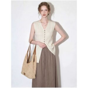 Creamy apricot Lyocell Tencel knitted vest for women 2026 summer new cardigan with old money style top