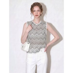 Designed hollow wavy pattern sleeveless vest for women 2026 summer new lace slimming and versatile sweater