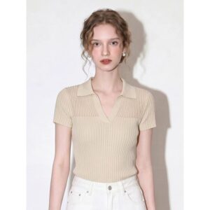 Ginger polo collar short-sleeved 2026 women's summer French gentle style thin slim fit daily commuting top