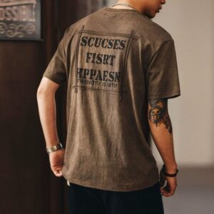 Green Deer American distressed letter printed short-sleeved T-shirt for men in summer loose casual ins half-sleeved T-shirt top for men
