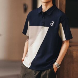 Green Deer American Fashion Brand Splicing Contrast Color Short Sleeve Polo Shirt Men's Summer Loose Casual Lapel Half Sleeve Men's Wear