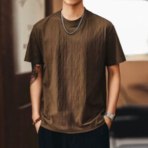 Green Deer American high-end bark texture short-sleeved T-shirt for men 2026 summer trendy brand loose simple T-shirt for men