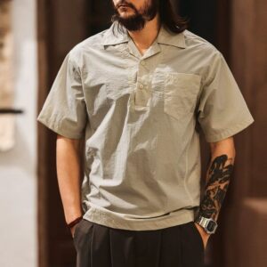 Green Deer American jacquard texture Cuban collar short-sleeved Polo shirt for men 2026 summer trendy brand light and cool shirt