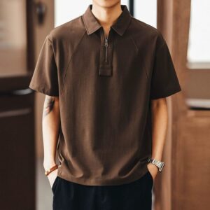 Green Deer American Line Half-Zip Short-Sleeved Polo Shirt Men's Summer Casual Loose Raglan Sleeve Lapel T-Shirt