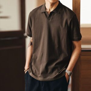 Green Deer American retro simple commuter short-sleeved Polo shirt men's summer fashion brand loose textured top men's clothing