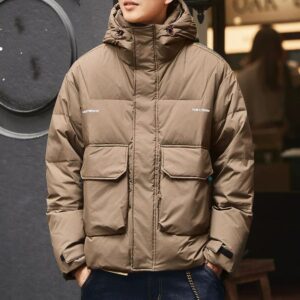 Green Deer American style workwear hooded down jacket for men 2026 winter new fashion brand white duck down thickened warm jacket