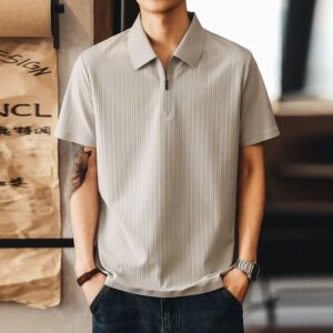 Green Deer high-end fashion brand vertical half-zip Polo shirt short-sleeved T-shirt men's summer loose ice silk half-sleeved top