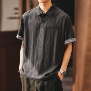 Green Deer high-end lyocell short-sleeved polo shirt men's summer thin trendy brand loose old money style retro splicing T-shirt
