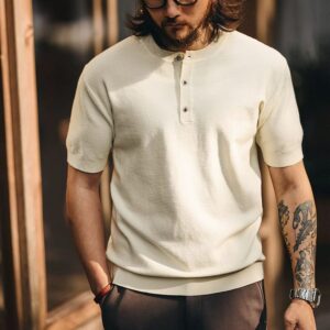 Green Deer high-end new Chinese style trendy brand Henry collar knitted short-sleeved T-shirt men's summer new casual breathable top
