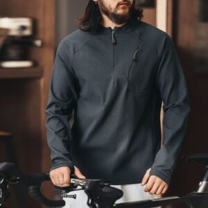 Green Deer high-end outdoor waffle half-zip quick-drying clothing men's summer trendy sports long-sleeved T-shirt cycling clothing