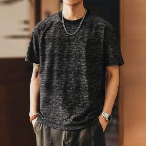 Green Deer high-end retro Caishima cotton gauze short-sleeved T-shirt men's summer trendy brand loose lazy casual half-sleeved men's