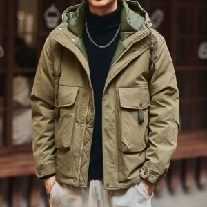 Green Deer high-end trendy brand 90 white duck down workwear down jacket for men winter new thickened warm hooded jacket for men