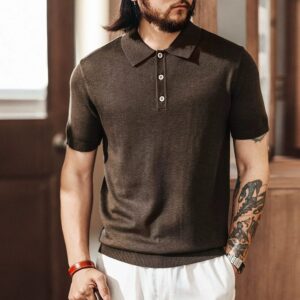 Green Deer high-end wool blend old money style polo shirt men's summer fashion brand loose single-button knitted short-sleeved men
