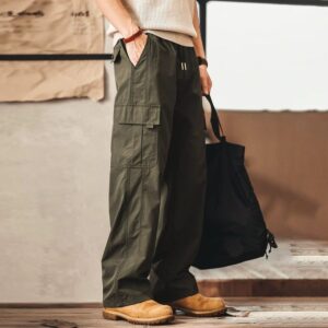 Green Deer High Street Ice Silk Overalls Men's 2026 Summer Thin Trendy Brand Loose Straight Multi-Pocket Long Pants Men