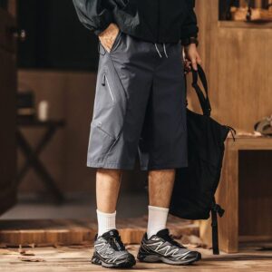 Green Deer Mountain Series Outdoor Ice Silk Zipper Workwear Cropped Pants Men's Summer Trendy Brand Loose Thin Hiking and Mountaineering Shorts