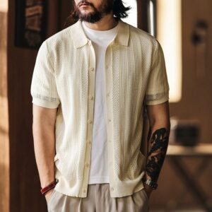 Green deer old money style ice silk hollow design short-sleeved sweater men's summer fashion brand loose casual cardigan jacket