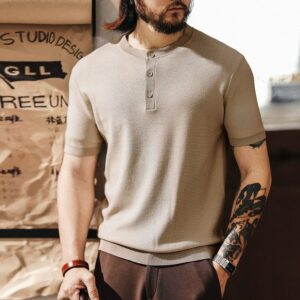Green Deer old money style texture Henry collar Polo shirt men's summer trendy brand knitted cool short-sleeved ice silk T-shirt