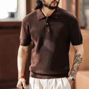 Green Deer Retro Maury Old Money Style Knitted T-Shirt Men's Summer Trendy Brand Polo Shirt Short Sleeve Loose Top Men