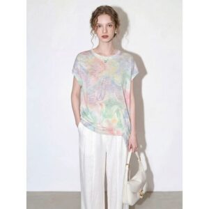 Lazy style smudged printed short-sleeved T-shirt for women 2026 new summer style simple style versatile loose slimming top