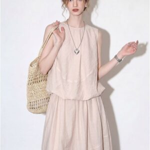 Pink Tencel Round Neck Sleeveless Suit for Women 2026 Summer New French Gentle Style Niche Design Two-piece Set