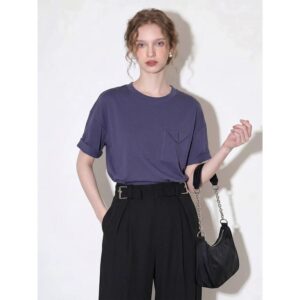 Purple cotton round neck short-sleeved T-shirt for women 2026 summer new style simple loose casual skin-friendly breathable top