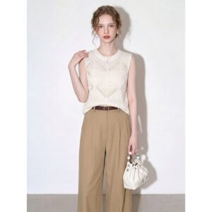 White Design Hollow Knitted Vest Women's 2026 Summer Sleeveless Slim Versatile Top Knitted Vest