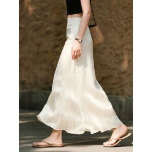 White Simple High Waisted Satin Hip Skirt Women's 2026 Summer New Slimming Temperament Versatile Long Skirt